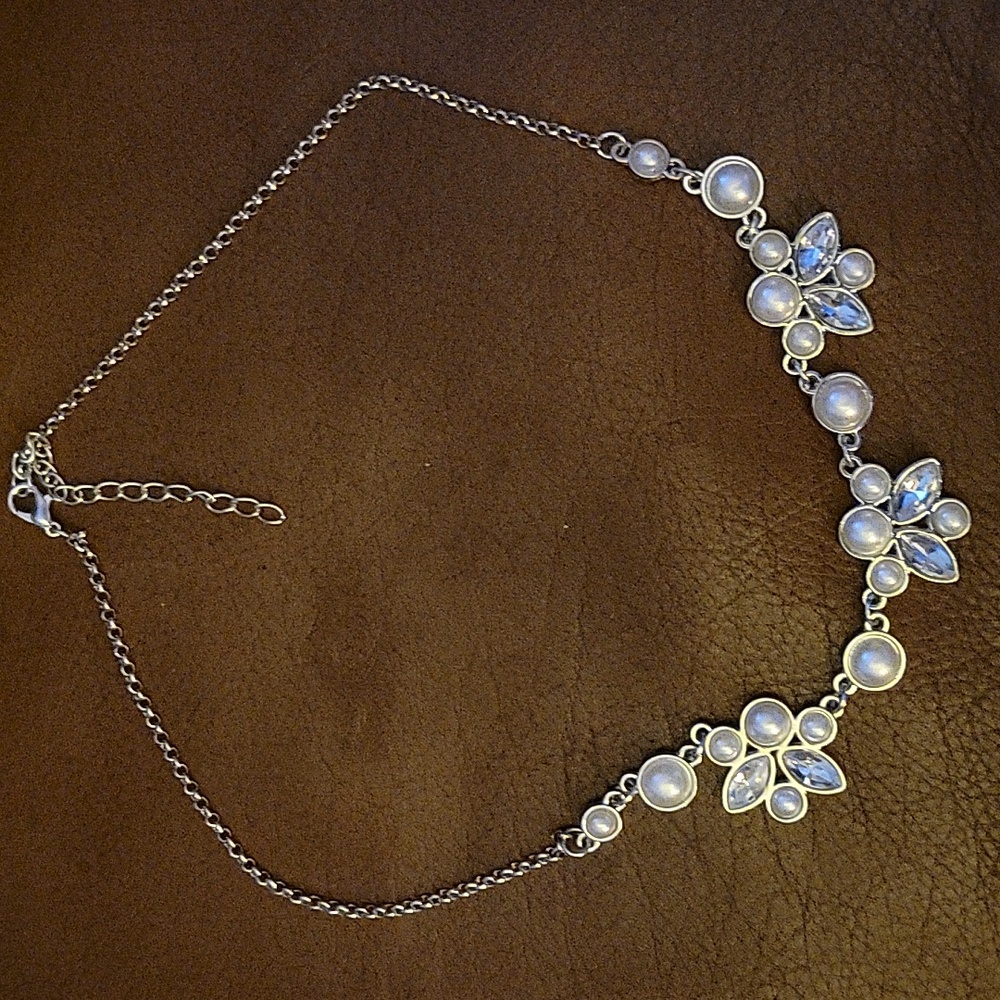 Pearl Faux Accented Silver Tone Necklace
